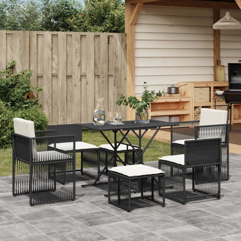 foto del prodotto vidaxl set da pranzo da giardino 7 pz nero con cuscini in polyrattan