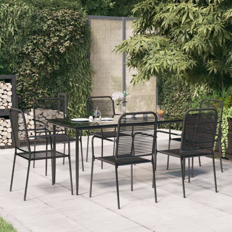 foto del prodotto vidaxl set da pranzo da giardino 7 pz nero corda di cotone e acciaio