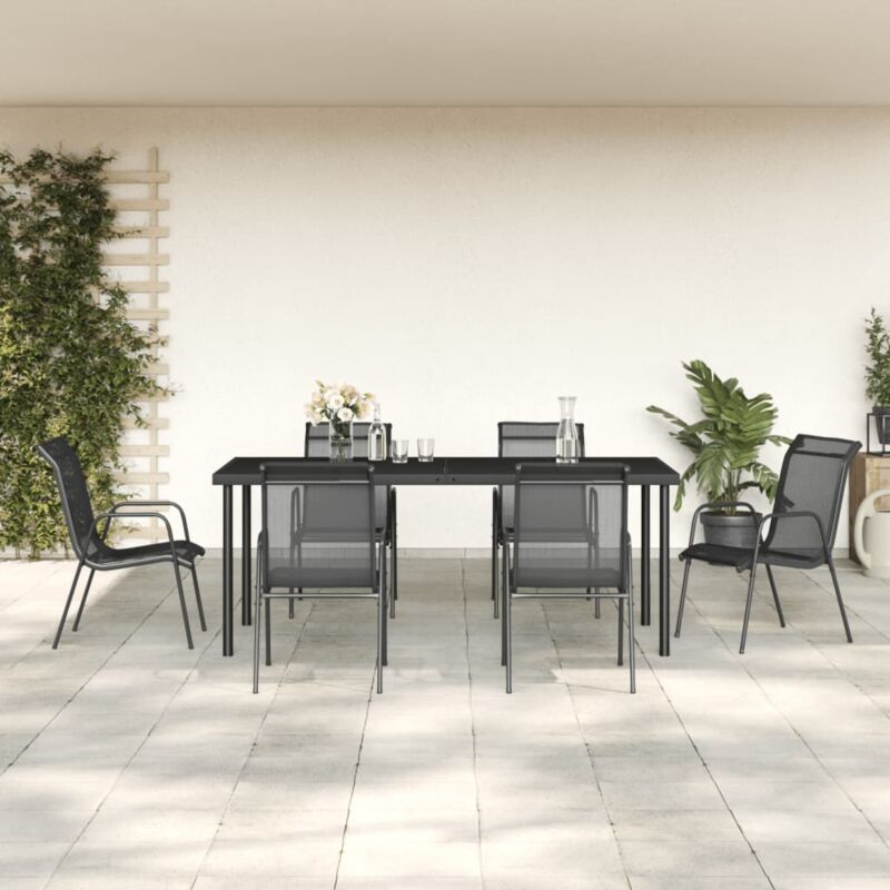 foto del prodotto vidaxl set da pranzo da giardino 7 pz nero in acciaio e textilene