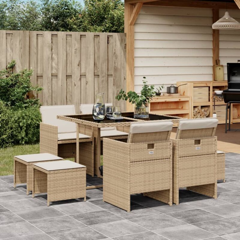 foto del prodotto vidaxl set da pranzo da giardino 9 pz con cuscini beige in polyrattan