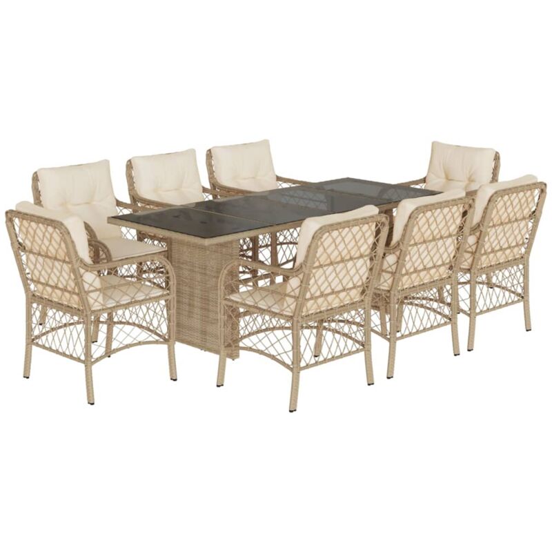 foto del prodotto vidaxl set da pranzo da giardino 9 pz con cuscini beige in polyrattan