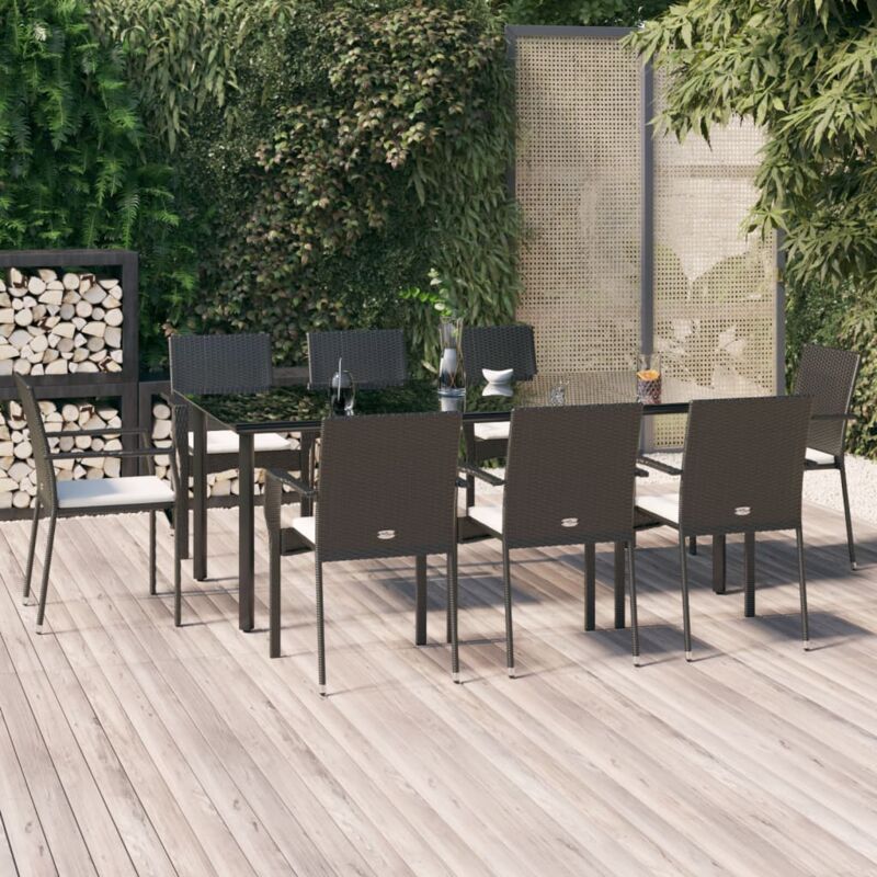 foto del prodotto vidaxl set da pranzo da giardino 9 pz con cuscini nero in polyrattan