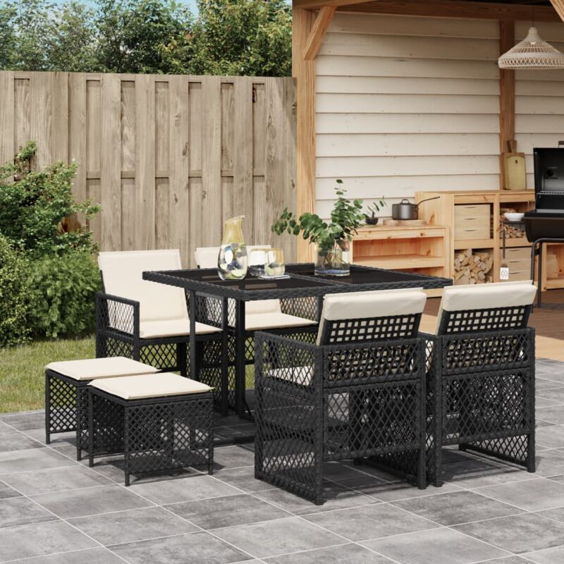 foto del prodotto vidaxl set da pranzo da giardino 9 pz con cuscini nero in polyrattan