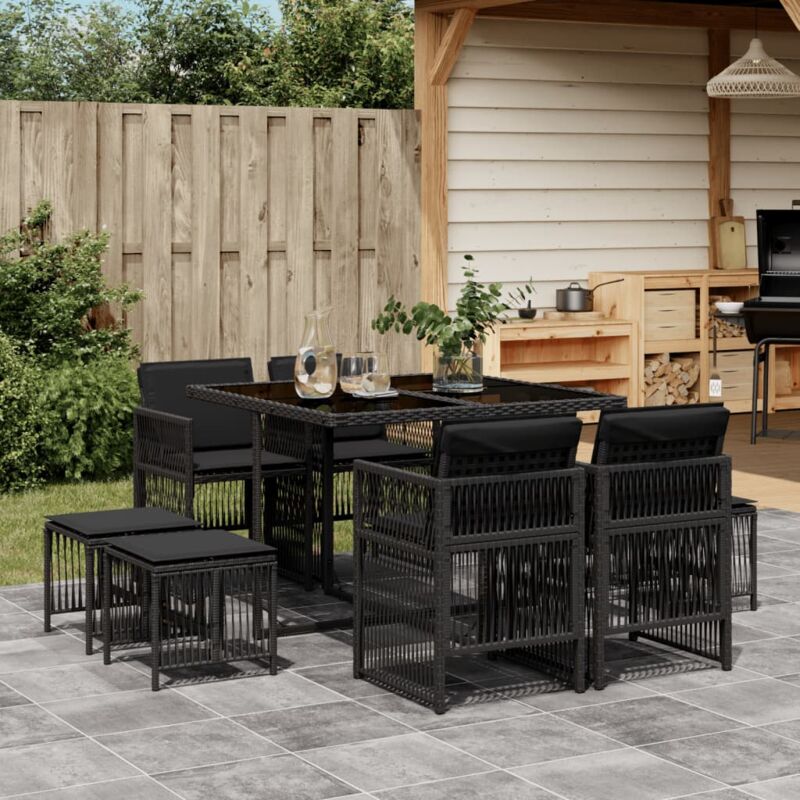 foto del prodotto vidaxl set da pranzo da giardino 9 pz con cuscini nero in polyrattan