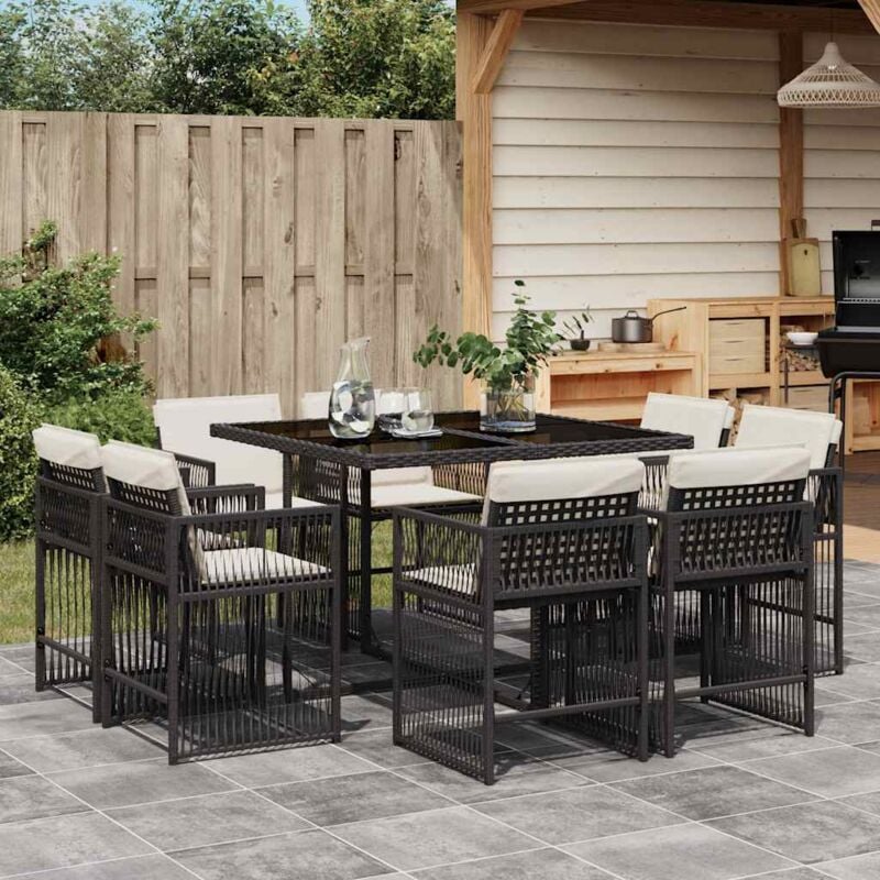 foto del prodotto vidaxl set da pranzo da giardino 9 pz con cuscini nero in polyrattan