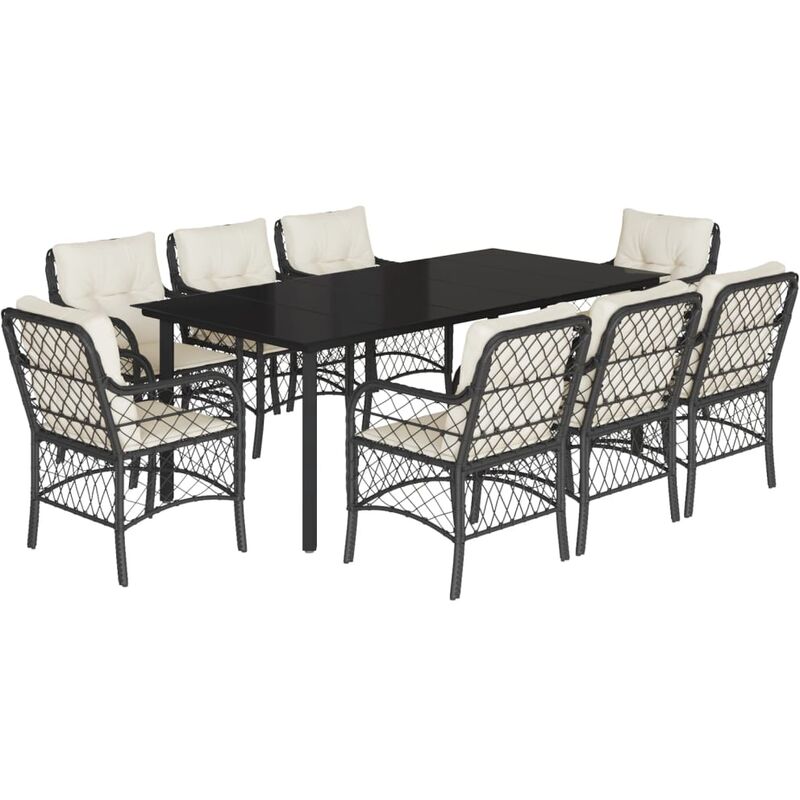foto del prodotto vidaxl set da pranzo da giardino 9 pz con cuscini nero in polyrattan