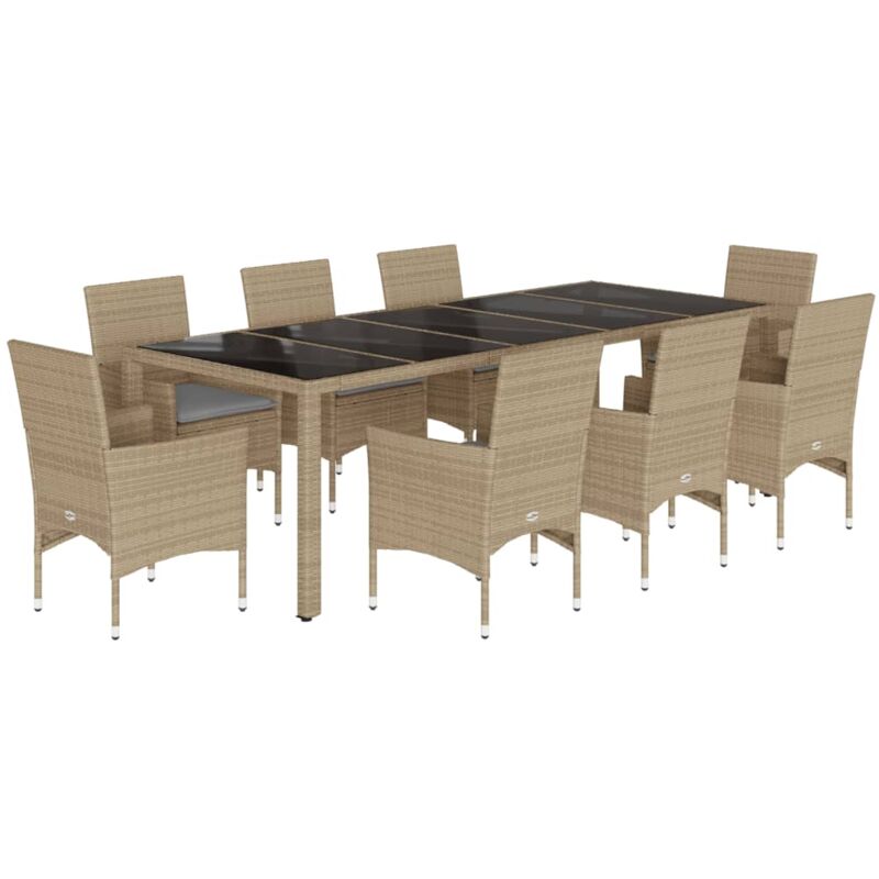 foto del prodotto vidaxl set da pranzo da giardino 9 pz con cuscini polyrattan e vetro