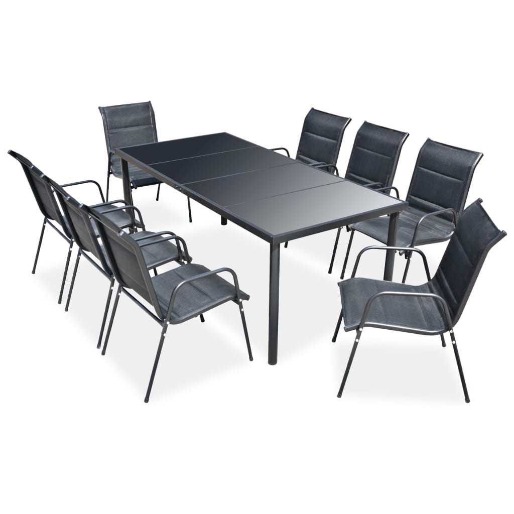 foto del prodotto vidaxl set da pranzo da giardino 9 pz in acciaio nero