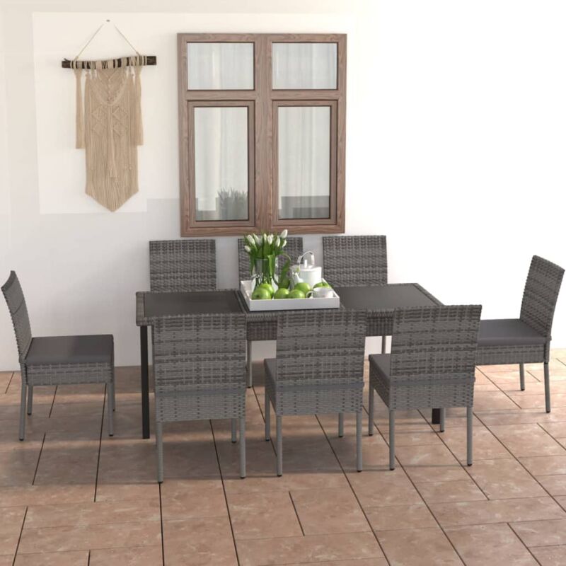 foto del prodotto vidaxl set da pranzo da giardino 9 pz in polyrattan grigio