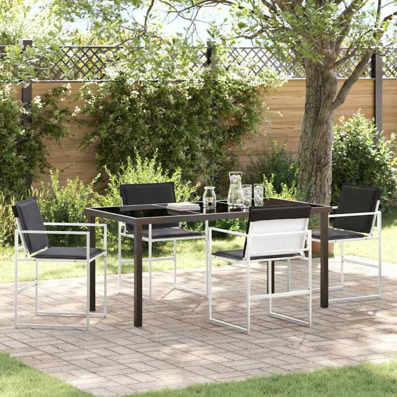 foto del prodotto vidaxl set da pranzo da giardino a 5 pezzi con cuscini in textilene bianco e acciaio