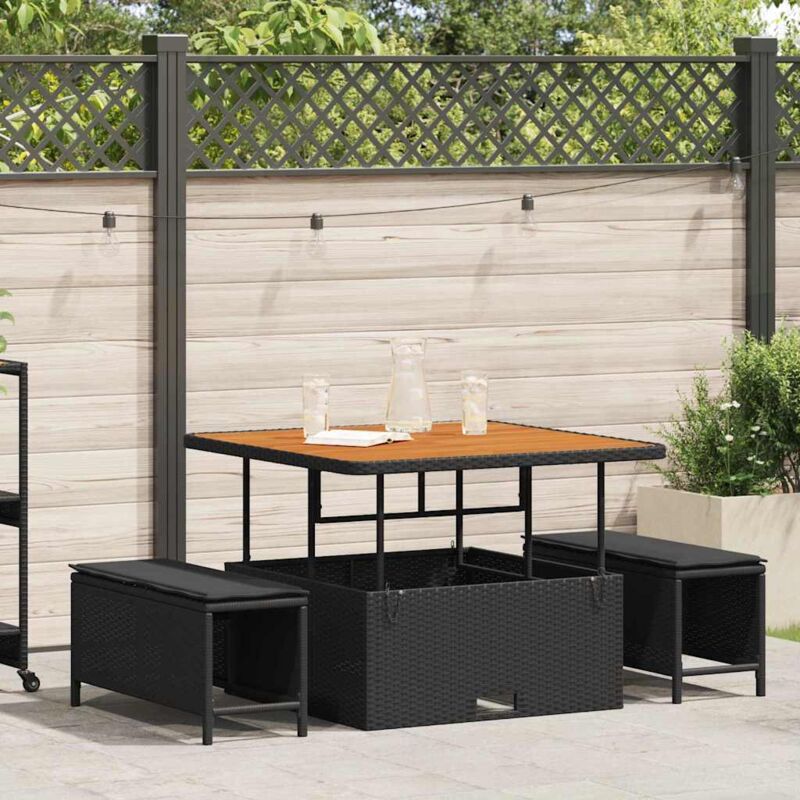 foto del prodotto vidaxl set da pranzo da giardino in 3 pezzi con cuscini neri in polyrattan e acacia