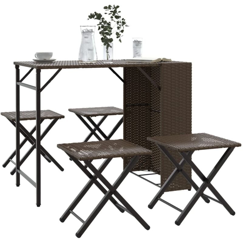 foto del prodotto vidaxl set da pranzo da giardino pieghevole 5 pz marrone in polyrattan