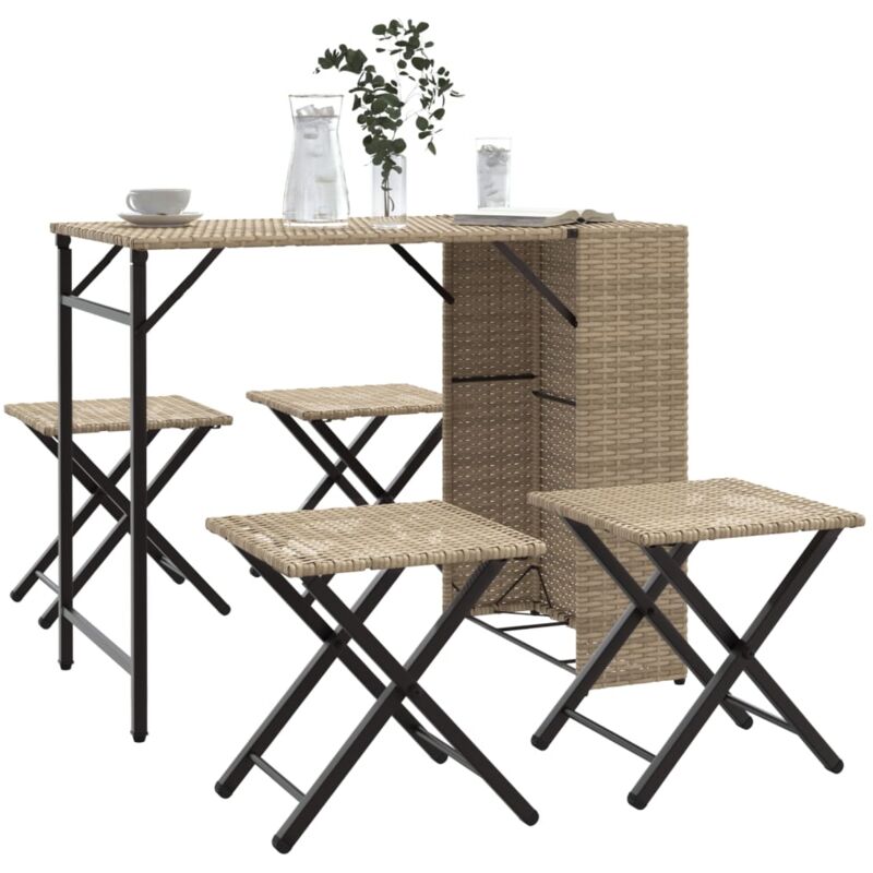 foto del prodotto vidaxl set da pranzo da giardino pieghevole 5pz beige in polyrattan