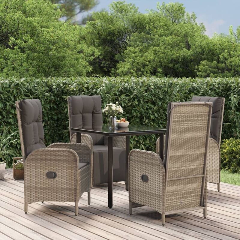 foto del prodotto vidaxl set da pranzo giardino 5pz nero e grigio con cuscini polyrattan