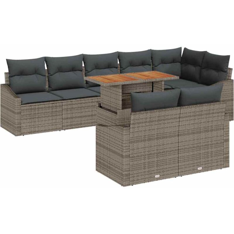 foto del prodotto vidaxl set da pranzo giardino 9 pezzi con cuscini grigio polyrattan