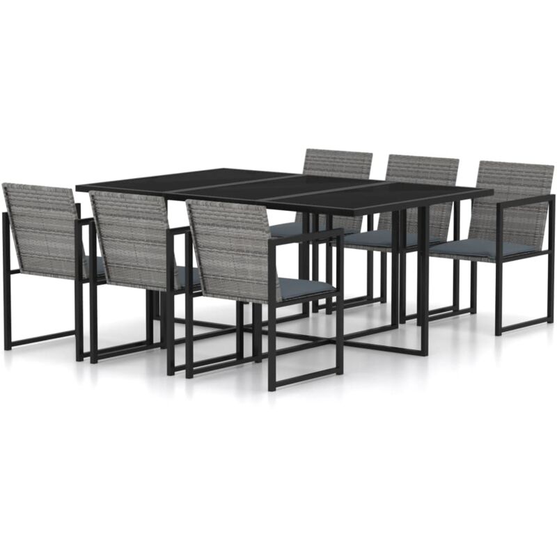 foto del prodotto vidaxl set da pranzo per esterni 7 pz con cuscini in polyrattan grigio