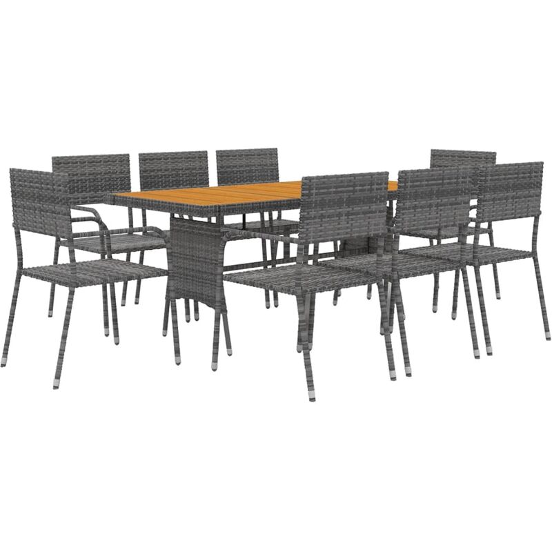 foto del prodotto vidaxl set da pranzo per esterni 9 pz in polyrattan grigio