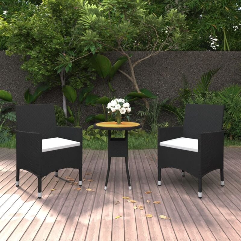 foto del prodotto vidaxl set da pranzo per giardino 3 pz in polyrattan nero