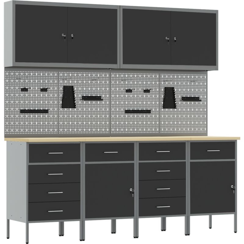 foto del prodotto vidaxl set di 10 pezzi di armadietti e pannelli pegboard in mdf e metallo nero