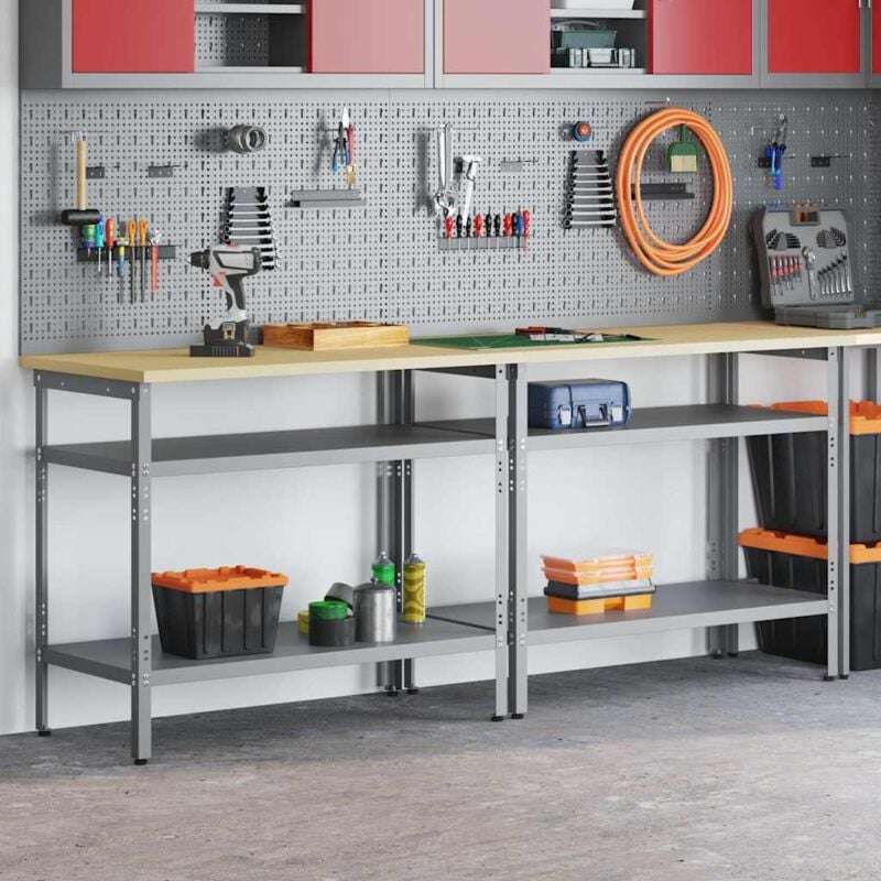 foto del prodotto vidaxl set di 2 banchi da lavoro grigi in acciaio di