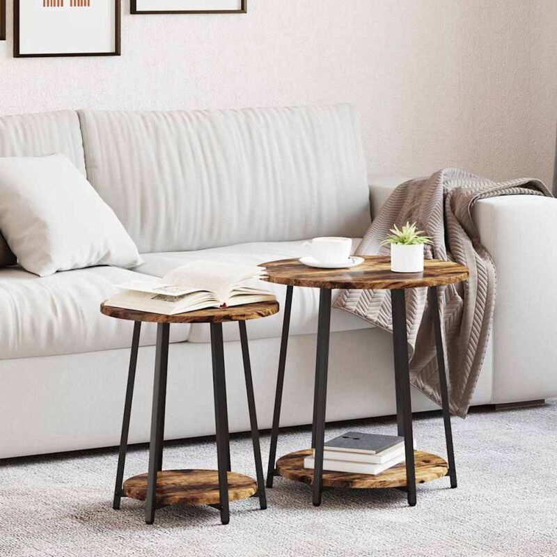 foto del prodotto vidaxl set di 2 tavolini in legno ingegnerizzato in rovere fum e metallo
