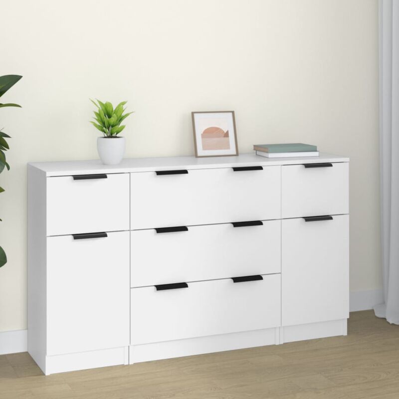 foto del prodotto vidaxl set di credenze 3 pz in legno multistrato bianco