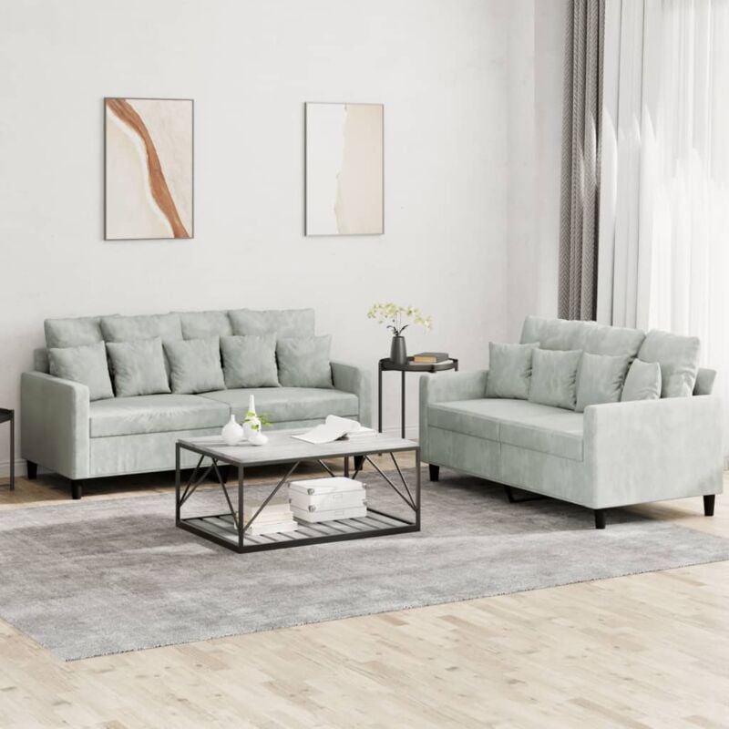 immagine 0 del prodotto vidaxl set di divani 2 pz con cuscini grigio chiaro in velluto