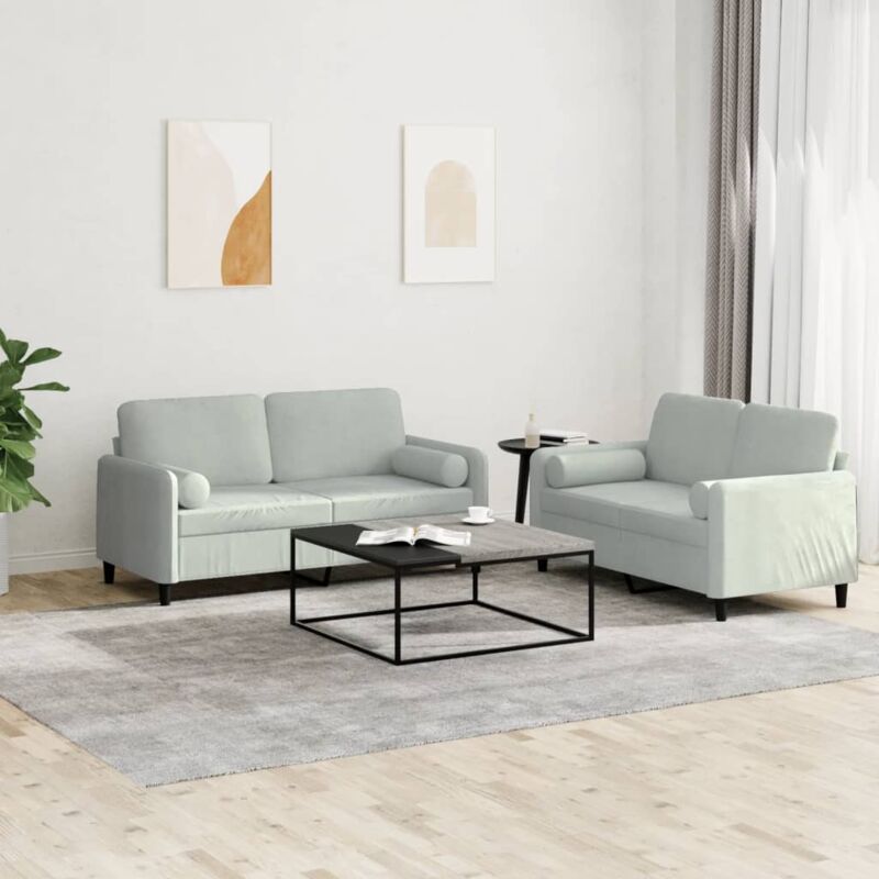 foto del prodotto vidaxl set di divani 2 pz con cuscini grigio chiaro in velluto