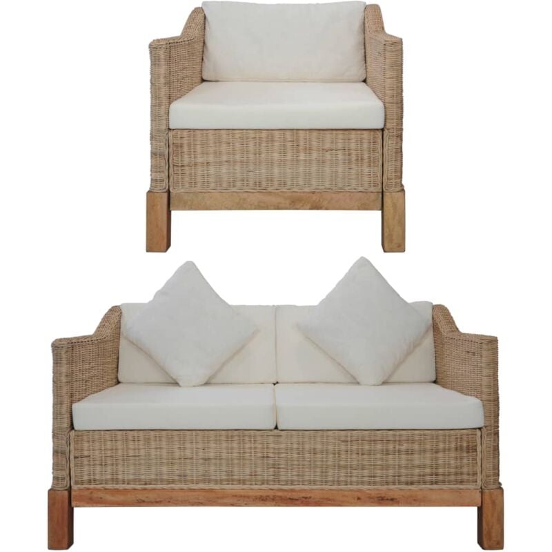 foto del prodotto vidaxl set di divani 2 pz con cuscini in rattan naturale