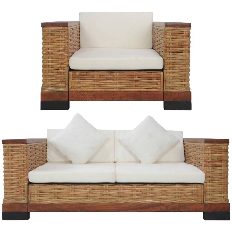 foto del prodotto vidaxl set di divani 2 pz con cuscini in rattan naturale marrone