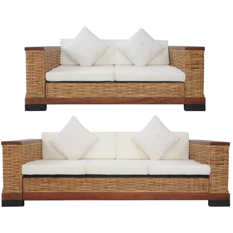 foto del prodotto vidaxl set di divani 2 pz con cuscini in rattan naturale marrone
