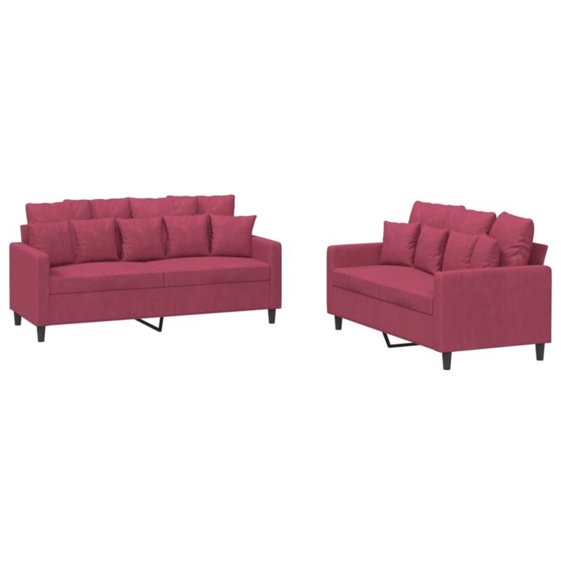 foto del prodotto vidaxl - set di divani 2 pz con cuscini rosso vino in velluto