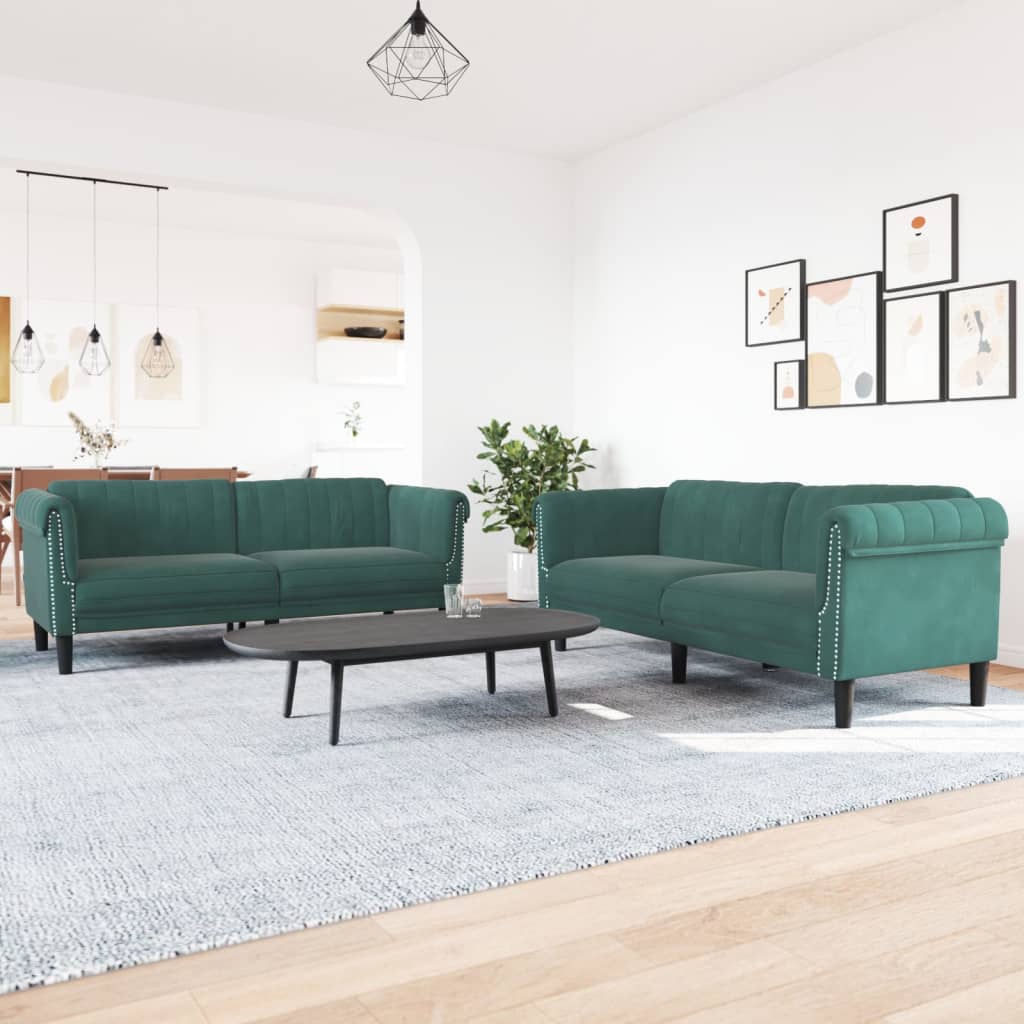 foto del prodotto vidaxl set di divani 2 pz verde scuro in velluto