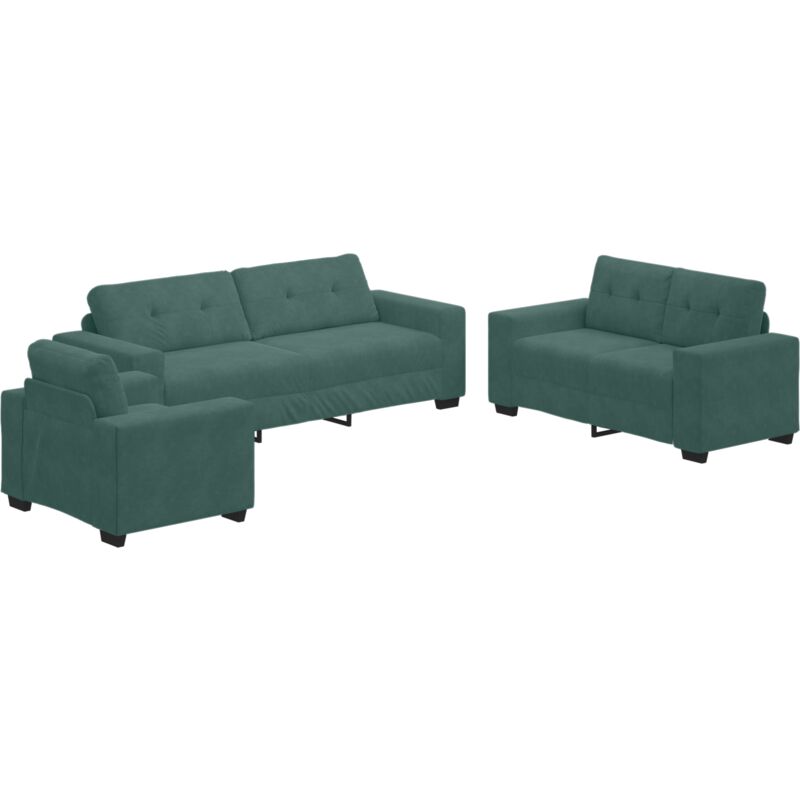 foto del prodotto vidaxl set di divani 3 pezzi con cuscini in velluto verde scuro