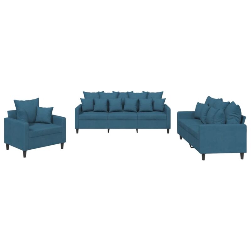 foto del prodotto vidaxl set di divani 3 pz con cuscini blu in velluto