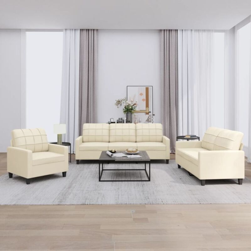 foto del prodotto vidaxl set di divani 3 pz con cuscini crema in similpelle