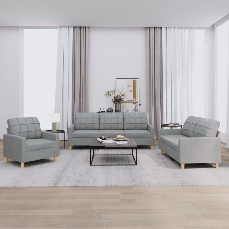 foto del prodotto vidaxl set di divani 3 pz con cuscini grigio chiaro in tessuto
