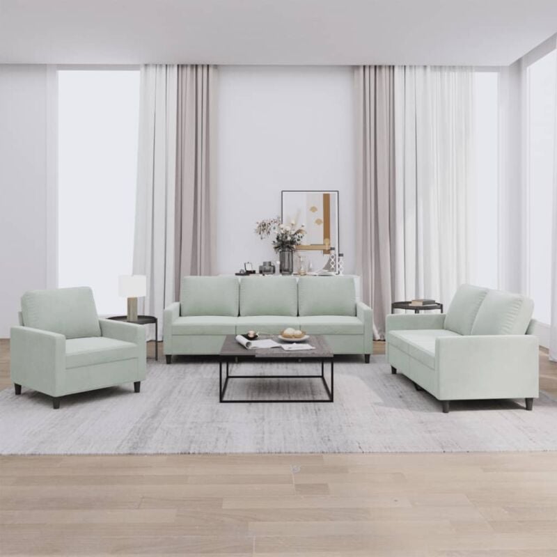 foto del prodotto vidaxl set di divani 3 pz con cuscini grigio chiaro in velluto