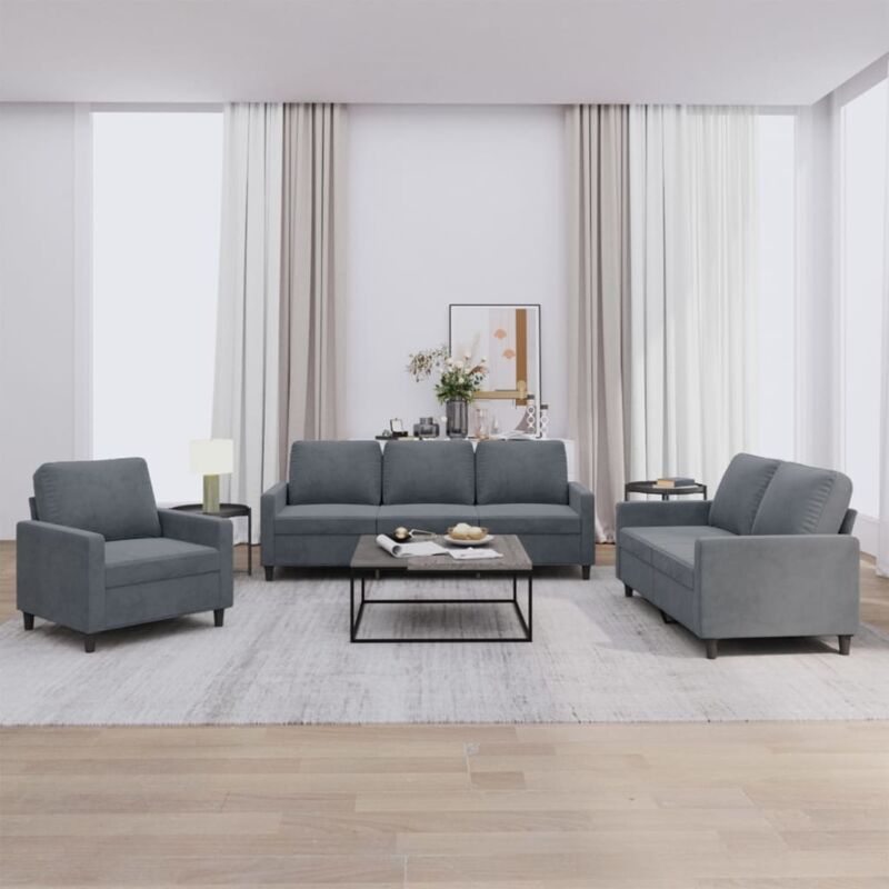 foto del prodotto vidaxl set di divani 3 pz con cuscini grigio scuro in velluto
