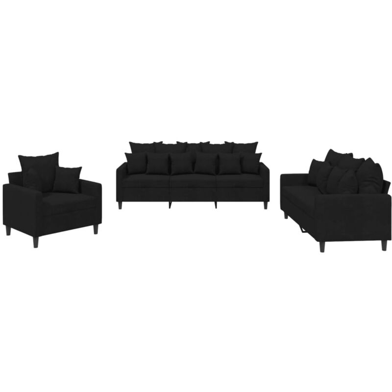 foto del prodotto vidaxl set di divani 3 pz con cuscini nero in velluto