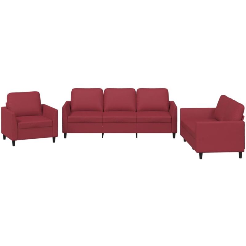 foto del prodotto vidaxl set di divani 3 pz con cuscini rosso vino in similpelle