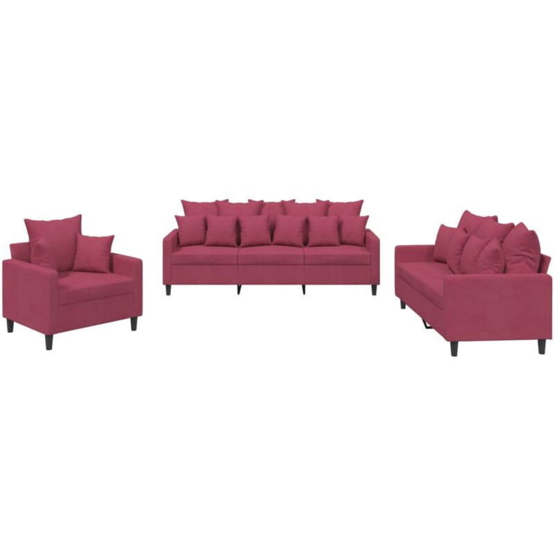 foto del prodotto vidaxl set di divani 3 pz con cuscini rosso vino in velluto