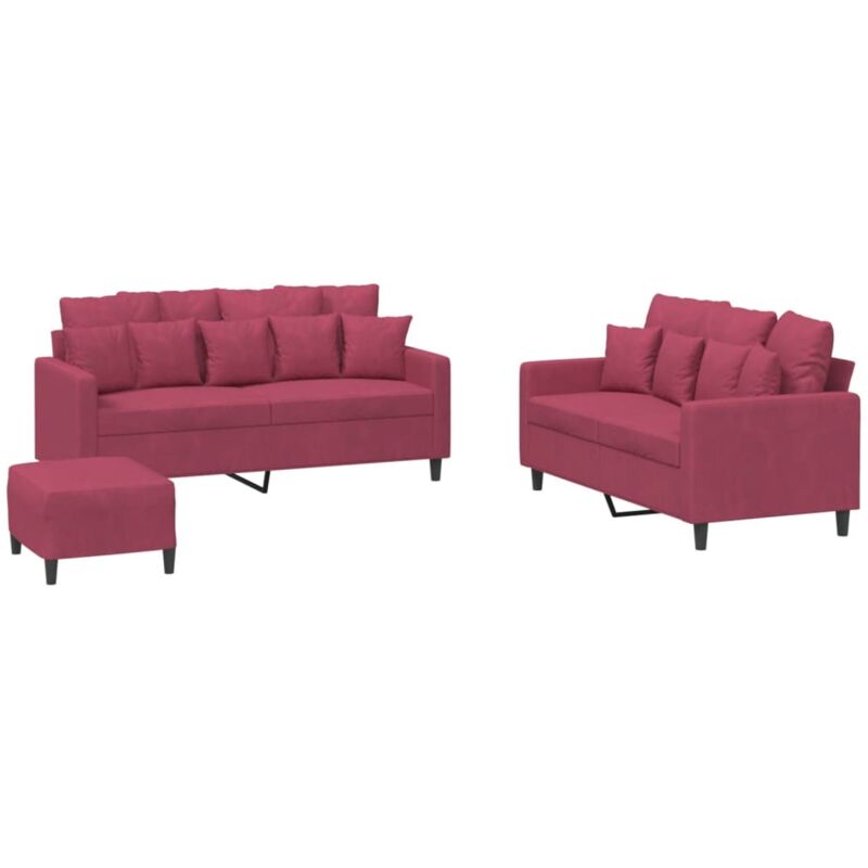 foto del prodotto vidaxl set di divani 3 pz con cuscini rosso vino in velluto