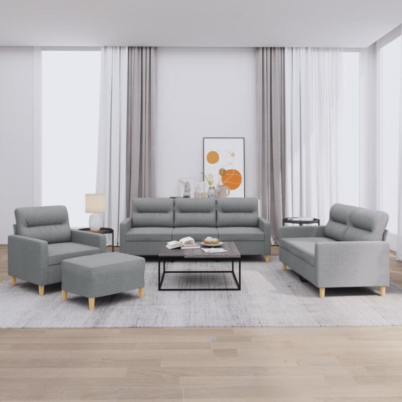 foto del prodotto vidaxl set di divani 4 pz con cuscini grigio chiaro in tessuto