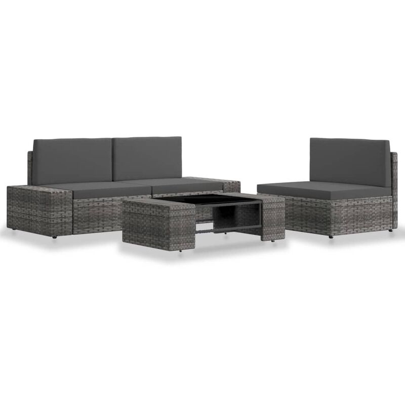 foto del prodotto vidaxl set di divani da esterni con cuscini tavolo con piano in vetro vari colori colore grigio