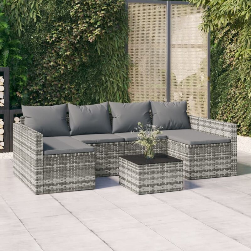foto del prodotto vidaxl set di divani da giardino 2 pz con cuscini in polyrattan grigio