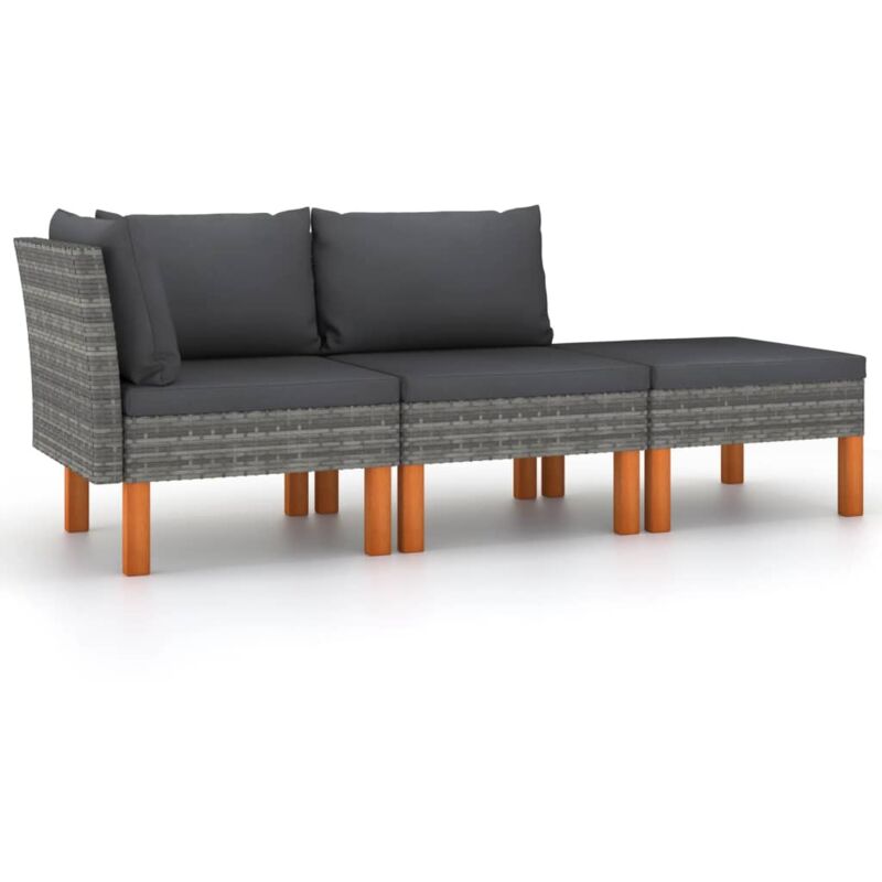 foto del prodotto vidaxl set di divani da giardino 3 pz polyrattan massello di eucalipto