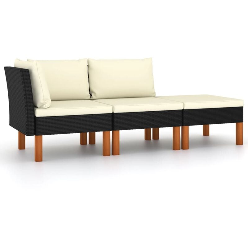 foto del prodotto vidaxl set di divani da giardino 3 pz polyrattan massello di eucalipto