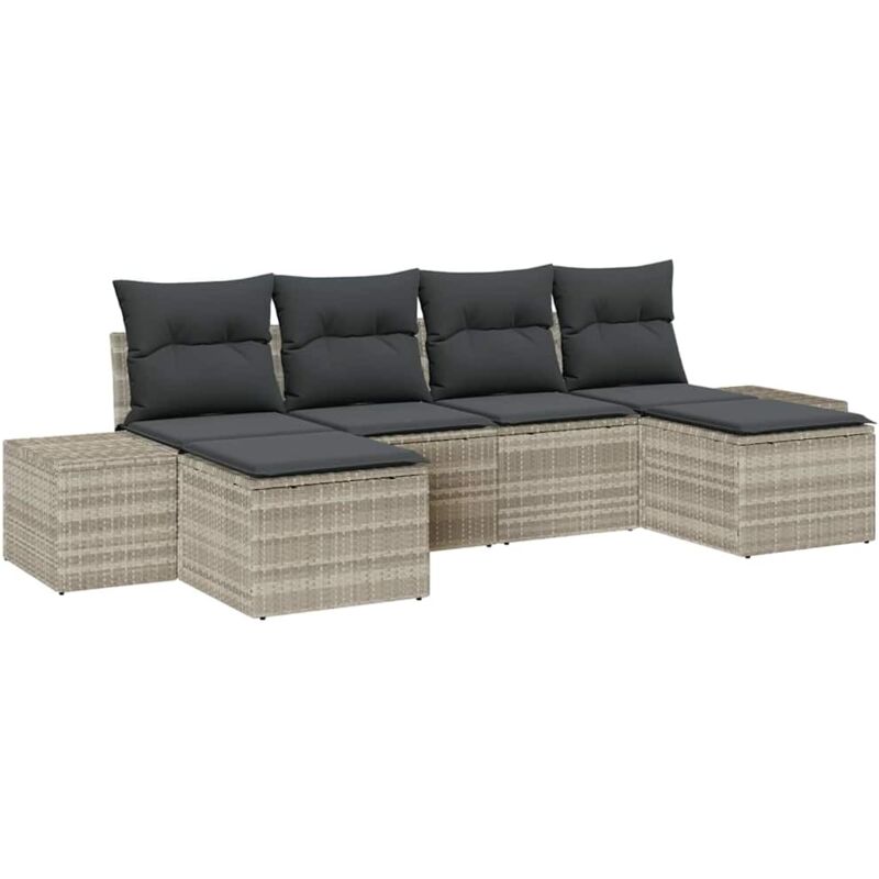 foto del prodotto vidaxl set di divani da giardino 6 pezzi con cuscini grigio chiaro rattan polietilene