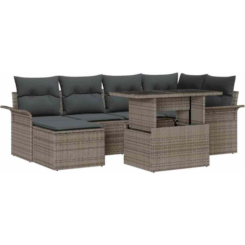 foto del prodotto vidaxl set di divani da giardino 7 pezzi con cuscini grigio polirattan